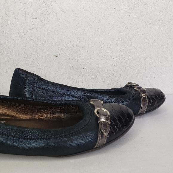 AGL Attilio Giusti Black Leather Snake Print Flats - Picture 3 of 11